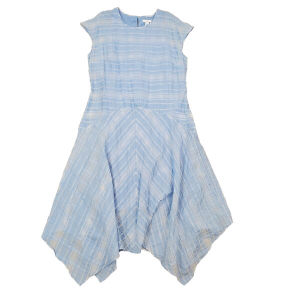 Lewit Sheer Check Midi Dress 16 Blue Handkerchief Hem Preppy Academia Nautical - Picture 1 of 7